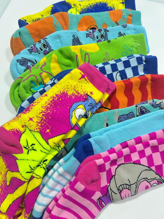 Meias infantil divertidas cano alto de algodão - Personagens variados