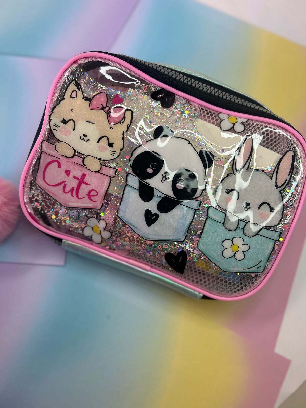 Estojo box com zíper e divisórias