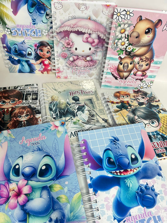 Agenda calendário 2026 - Espiral Tamanho A5 - Personagens variados