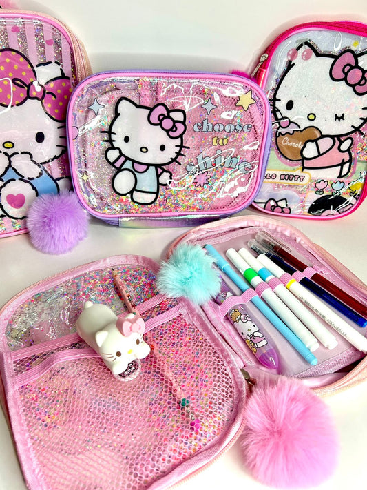 Estojo box  Hello Kitty com ziper e divisórias