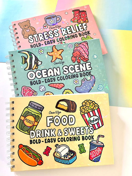 Livro de colorir A5 - Capa dura holográfica  - Desenhos fofos