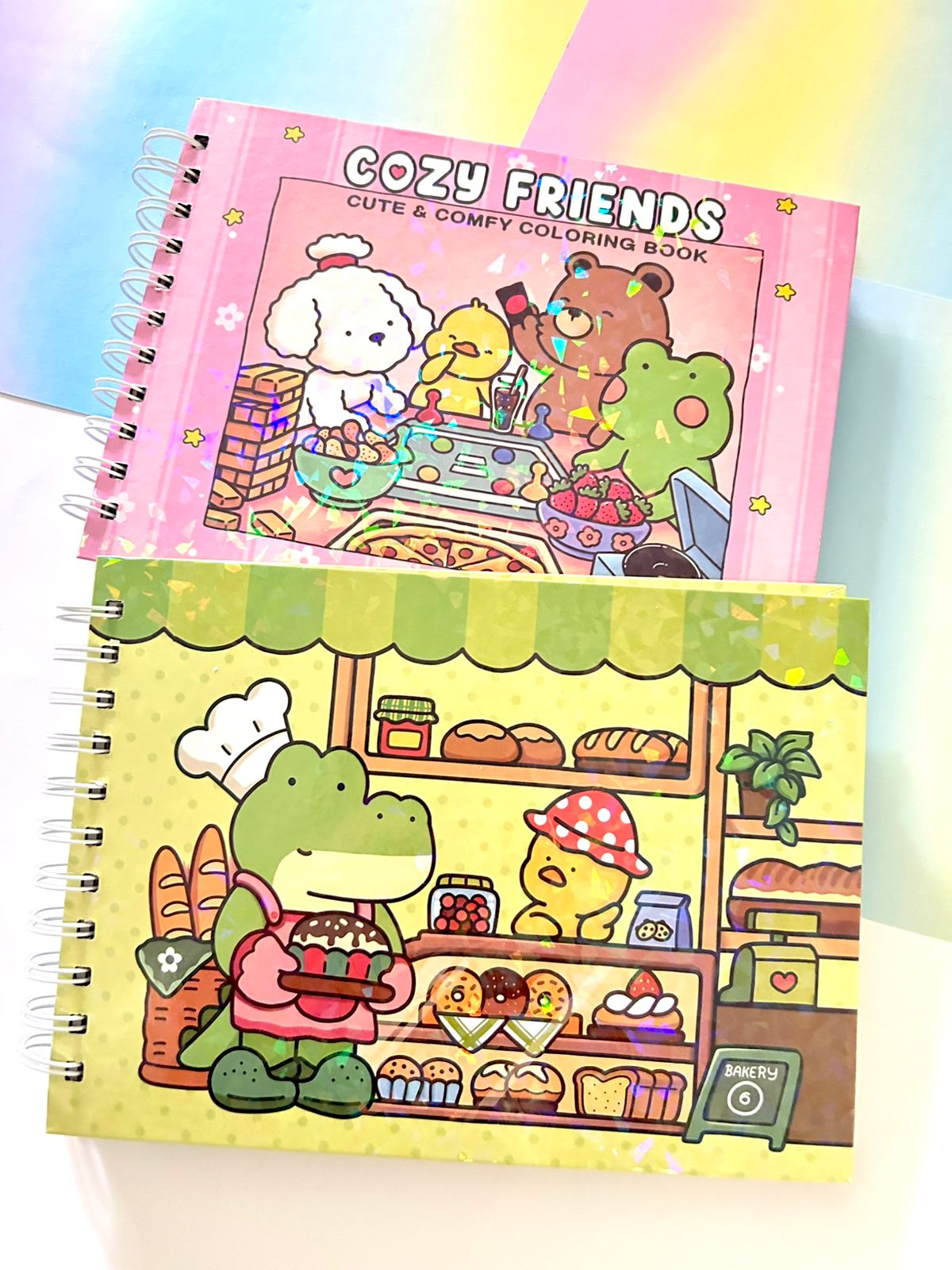 Livro de colorir A5 - Capa dura holográfica  - Desenhos fofos