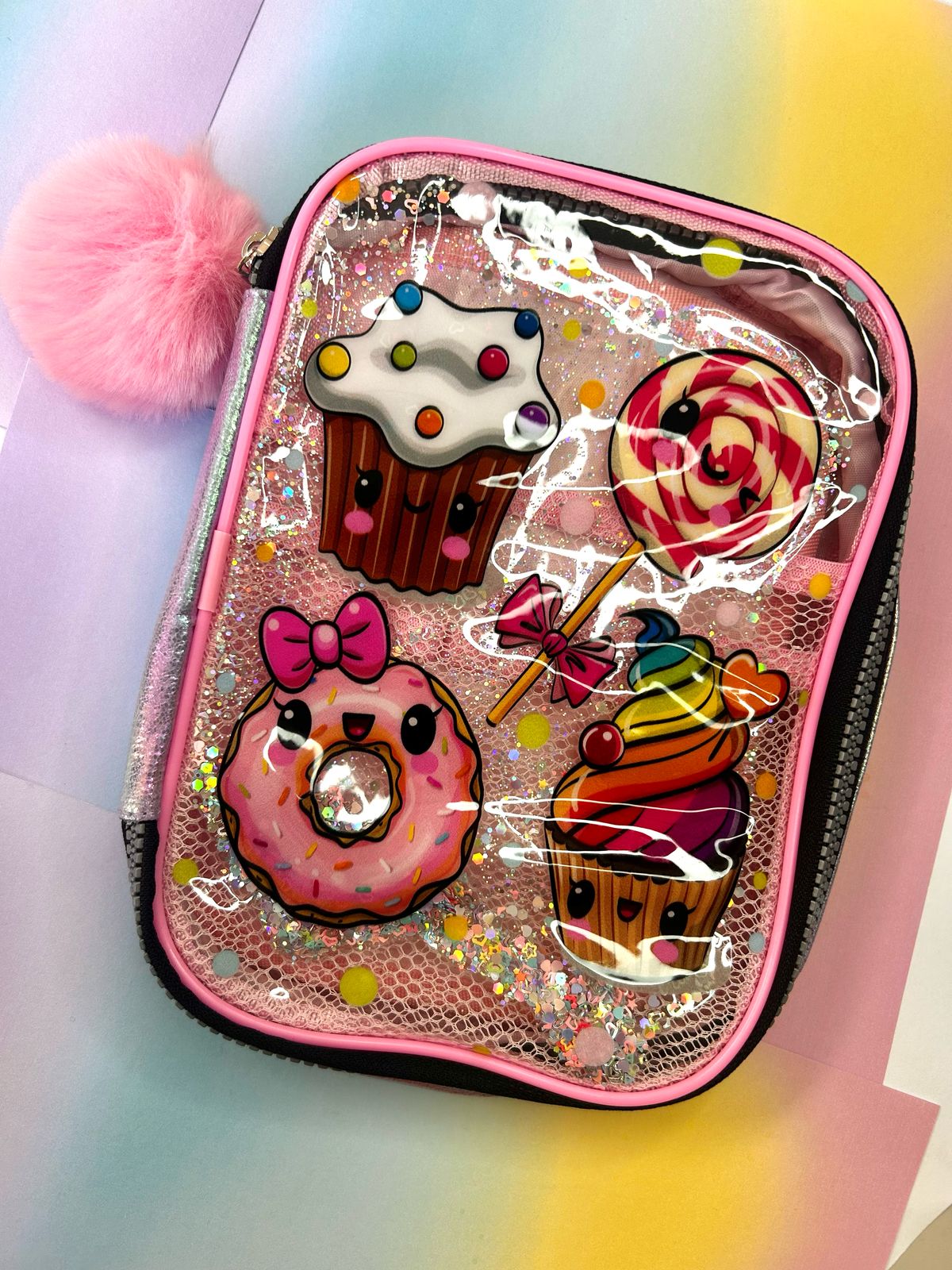 Estojo box com zíper e divisórias